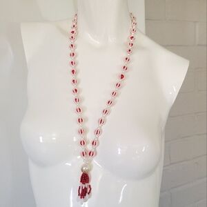 Vintage Handmade Beaded Plastic Tassel Necklace